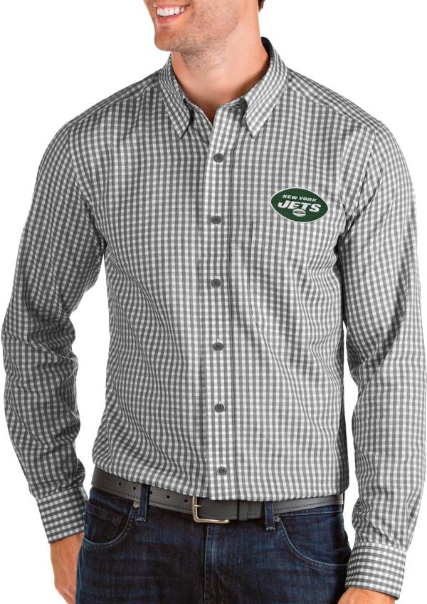Antigua Men's New York Jets Structure Button Down Black Dress Shirt