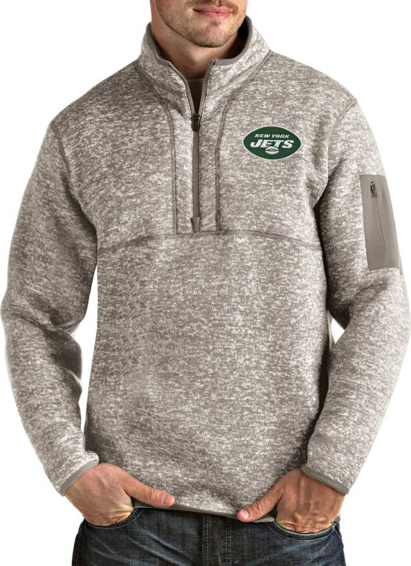 Antigua Men's New York Jets Fortune Quarter-Zip Oatmeal Pullover