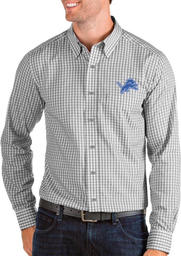 Antigua Men's Detroit Lions Structure Button Down Grey Dress Shirt