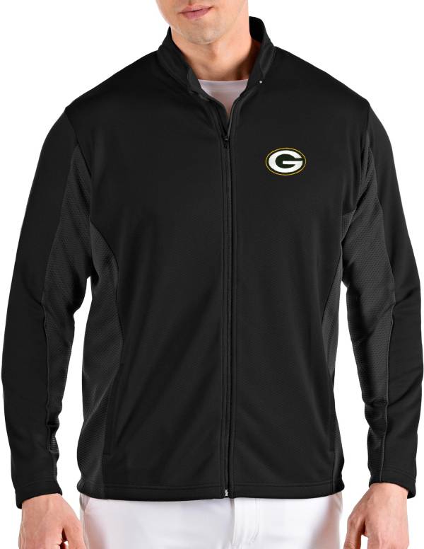 Antigua Men's Green Bay Packers Passage Black Full-Zip Jacket