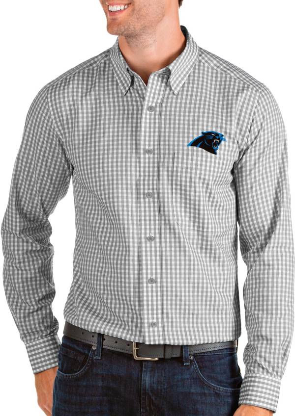 Antigua Men's Carolina Panthers Structure Button Down Grey Dress Shirt