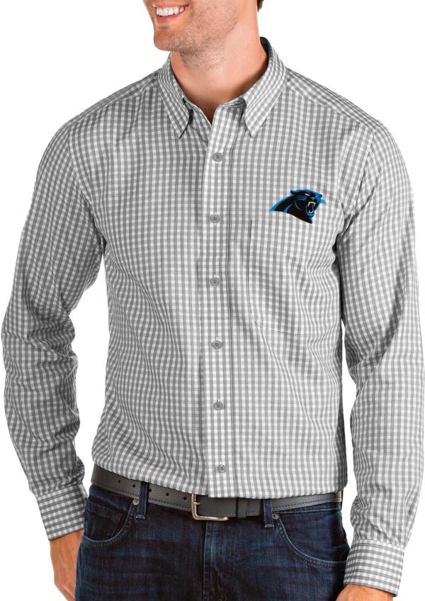 Antigua Men's Carolina Panthers Structure Button Down Grey Dress Shirt