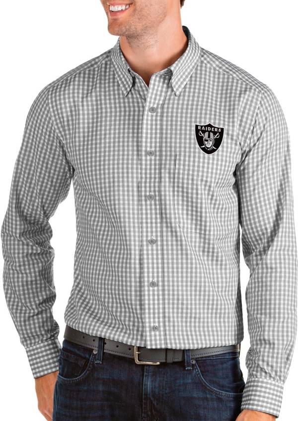 Antigua Men's Las Vegas Raiders Structure Button Down Grey Dress Shirt