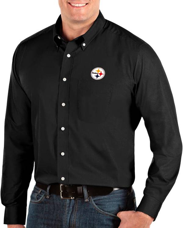 Antigua Men's Pittsburgh Steelers Dynasty Button Down Black Dress Shirt