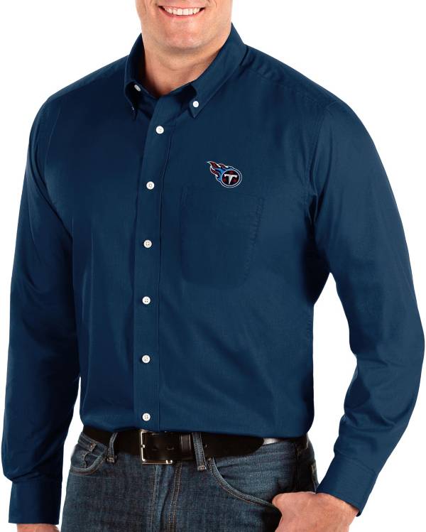 Antigua Men's Tennessee Titans Dynasty Button Down Navy Dress Shirt