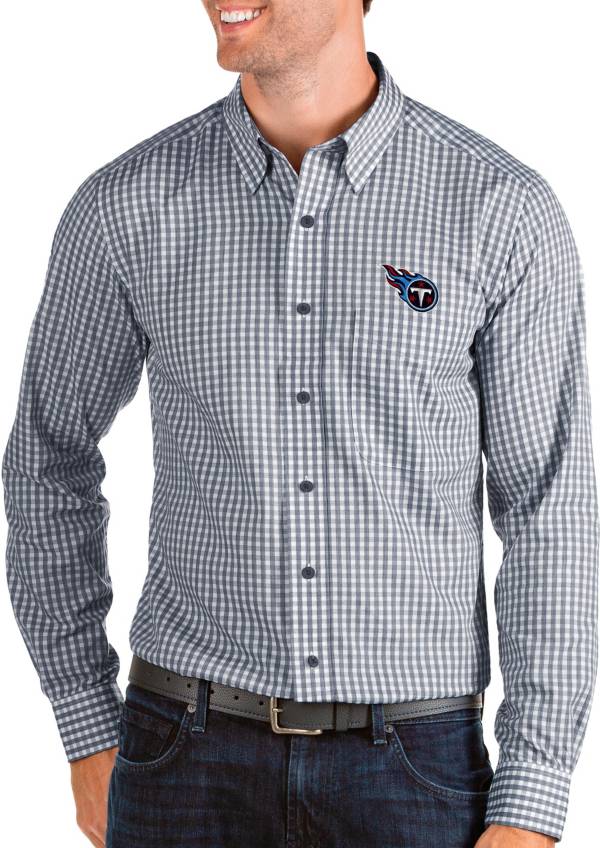 Antigua Men's Tennessee Titans Structure Button Down Navy Dress Shirt