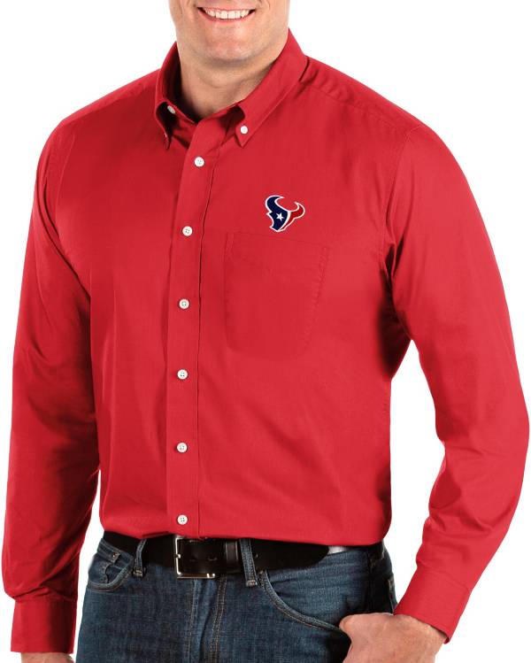 Antigua Men's Houston Texans Dynasty Button Down Red Dress Shirt