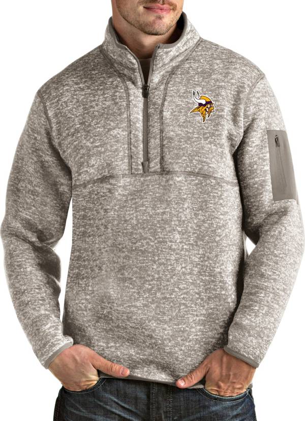 Antigua Men's Minnesota Vikings Fortune Quarter-Zip Oatmeal Pullover