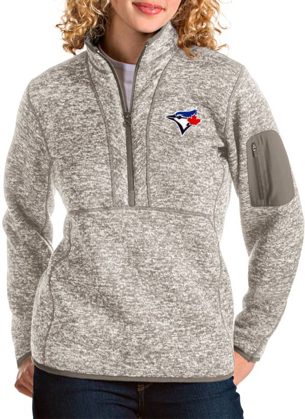 Antigua Women's Toronto Blue Jays Oatmeal Fortune Half-Zip Pullover