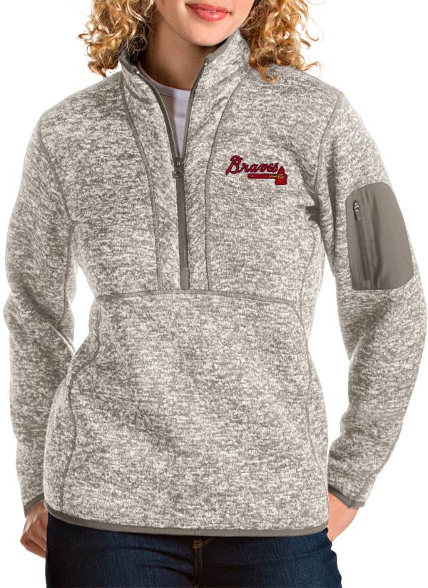 Antigua Women's Atlanta Braves Oatmeal Fortune Half-Zip Pullover