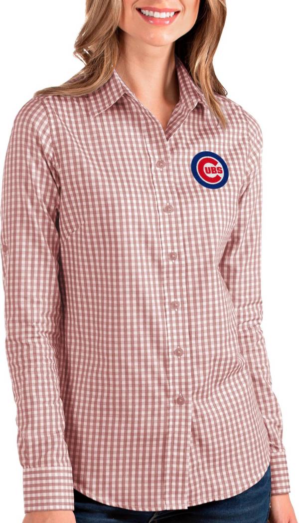 Antigua Women's Chicago Cubs Structure Red Long Sleeve Button Down Shirt