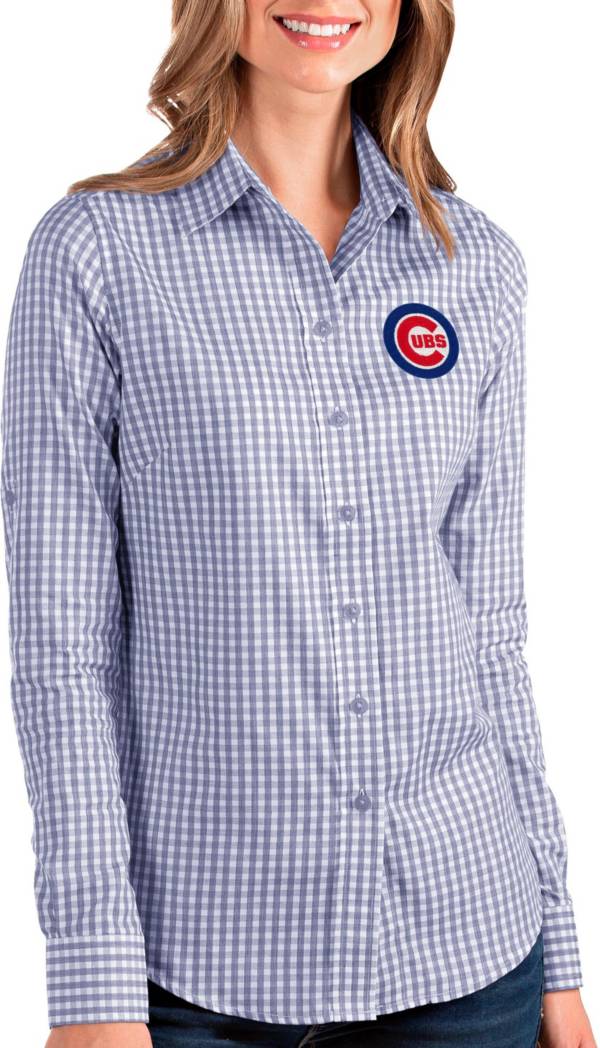 Antigua Women's Chicago Cubs Structure Royal Long Sleeve Button Down Shirt