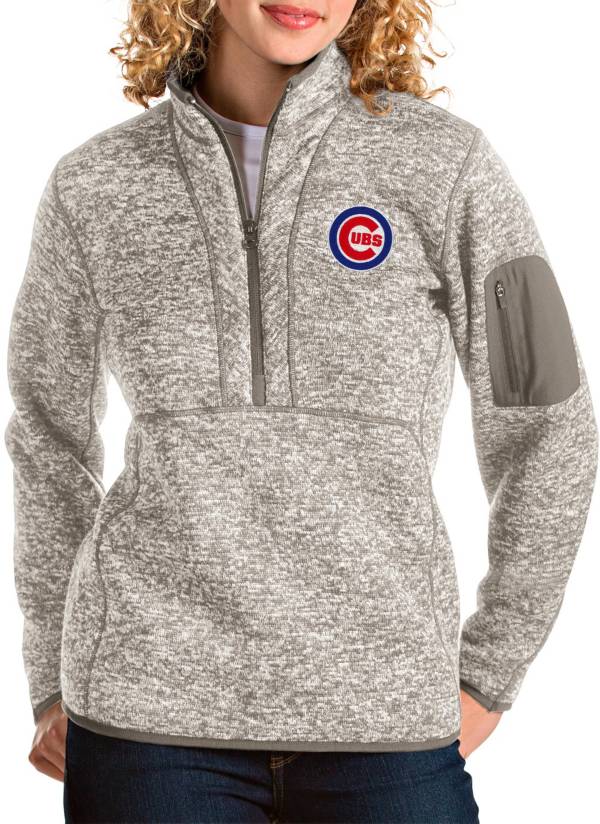 Antigua Women's Chicago Cubs Oatmeal Fortune Half-Zip Pullover