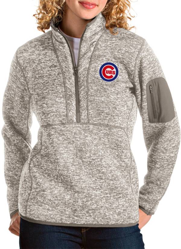 Antigua Women's Chicago Cubs Oatmeal Fortune Half-Zip Pullover product image
