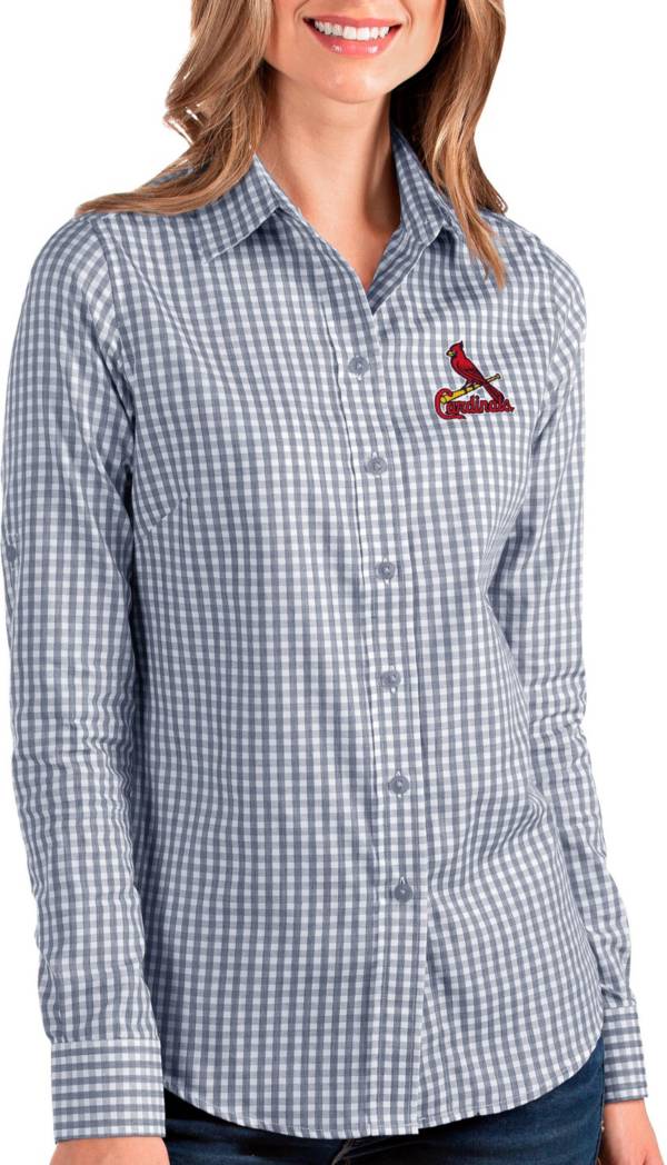 Antigua Women's St Louis Cardinals Structure Navy Long Sleeve Button Down Shirt