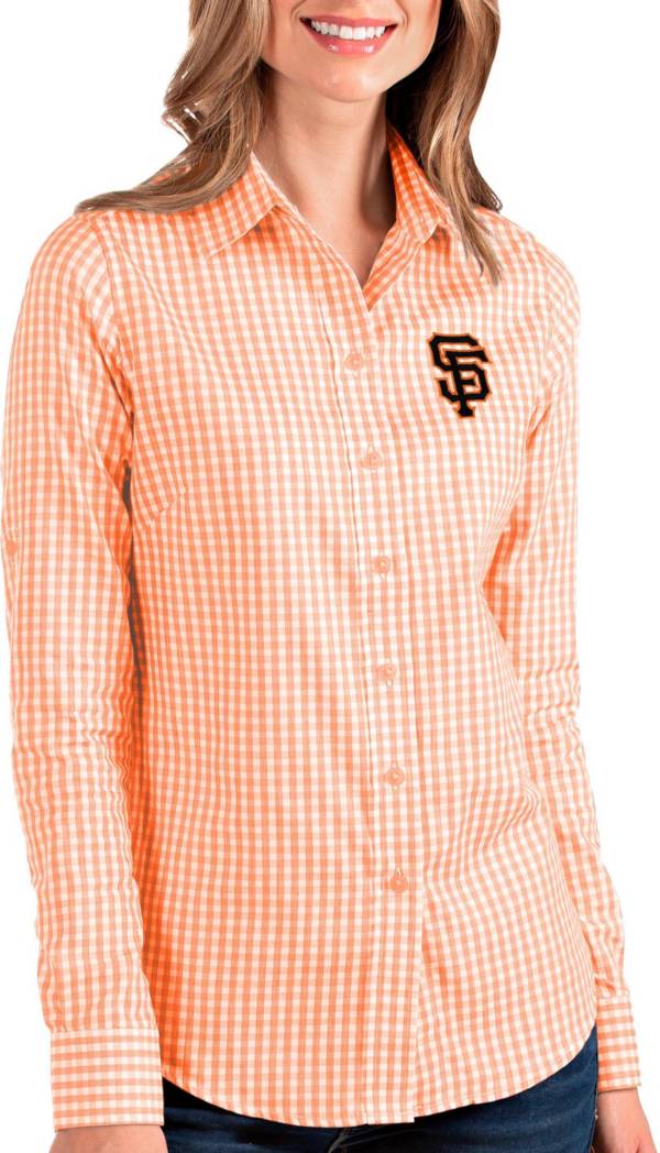 Antigua Women's San Francisco Giants Structure Orange Long Sleeve Button Down Shirt