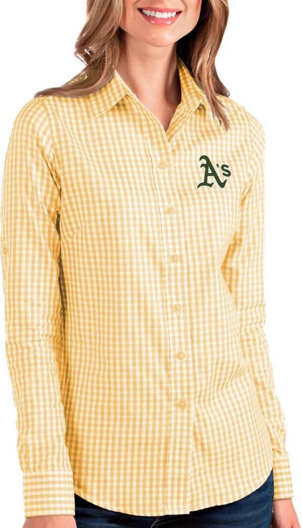 Antigua Women's Oakland A's Structure Button-Up Gold Long Sleeve Button Down Shirt