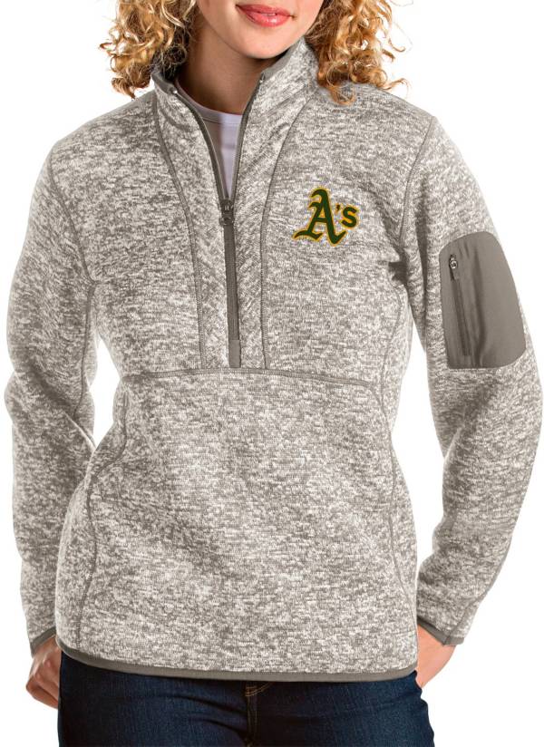 Antigua Women's Oakland Athletics Oatmeal Fortune Half-Zip Pullover product image