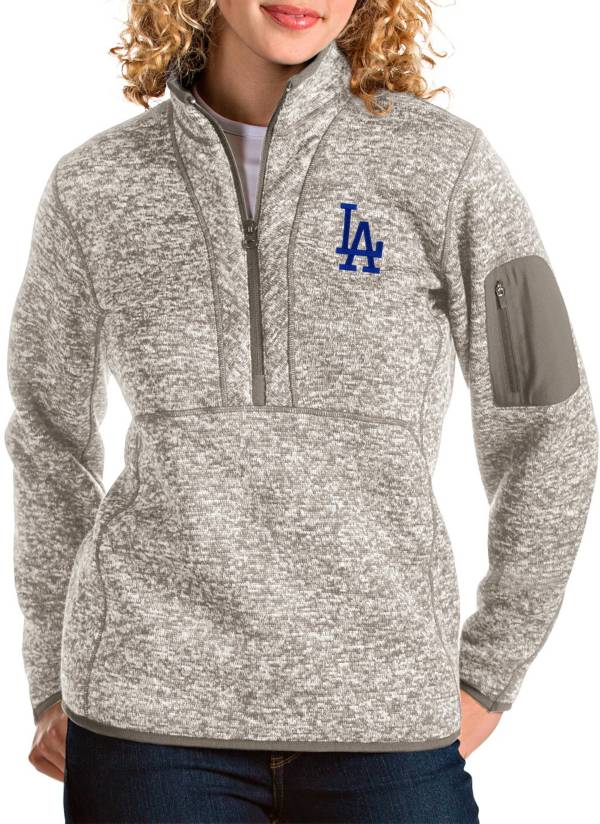 Antigua Women's Los Angeles Dodgers Oatmeal Fortune Half-Zip Pullover