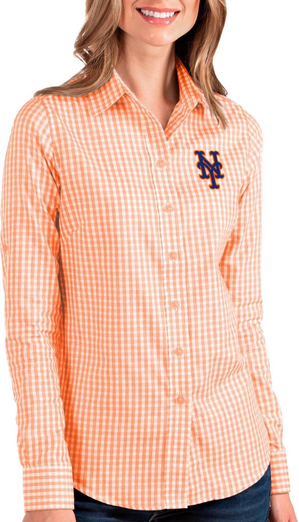 Antigua Women's New York Mets Structure Orange Long Sleeve Button Down Shirt