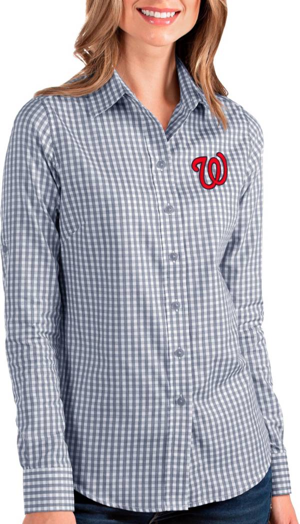 Antigua Women's Washington Nationals Structure Navy Long Sleeve Button Down Shirt