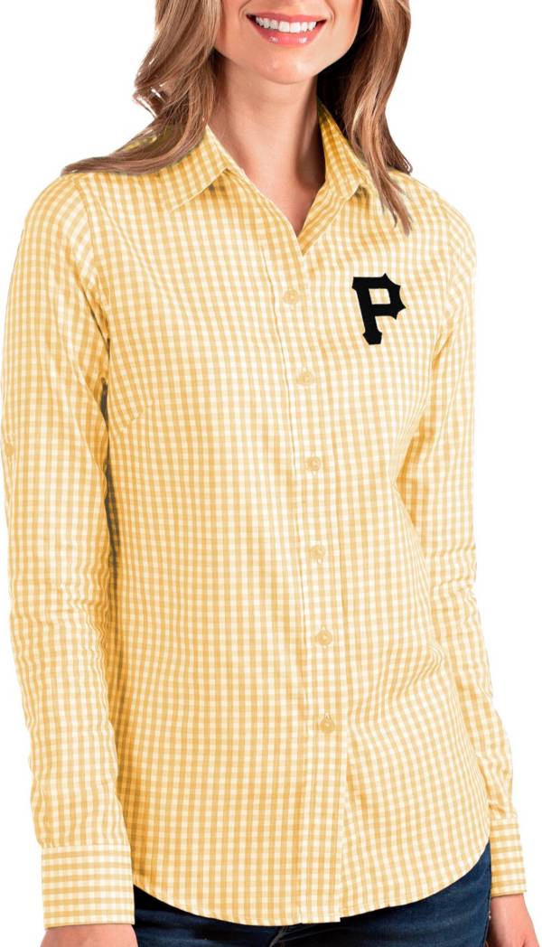 Antigua Women's Pittsburgh Pirates Structure Button-Up Gold Long Sleeve Button Down Shirt