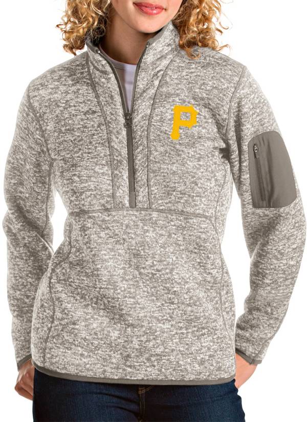 Antigua Women's Pittsburgh Pirates Oatmeal Fortune Half-Zip Pullover