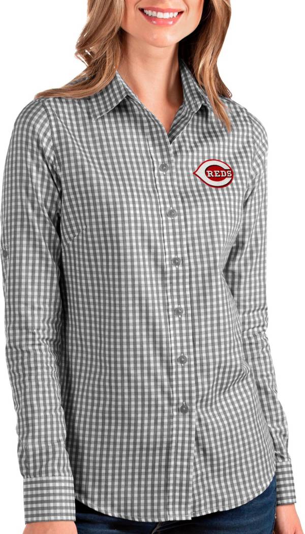 Antigua Women's Cincinnati Reds Structure Black Long Sleeve Button Down Shirt