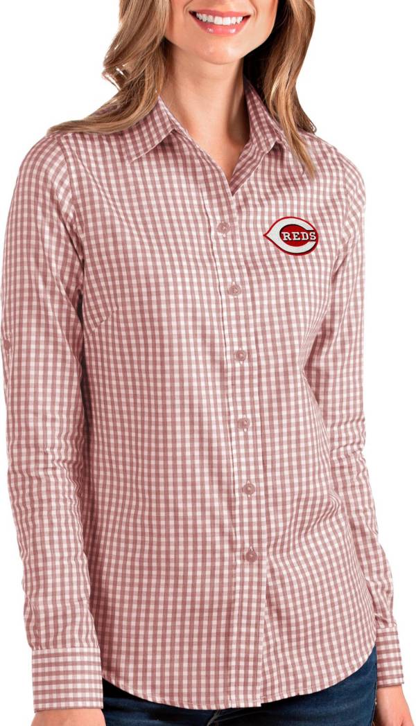 Antigua Women's Cincinnati Reds Structure Red Long Sleeve Button Down Shirt