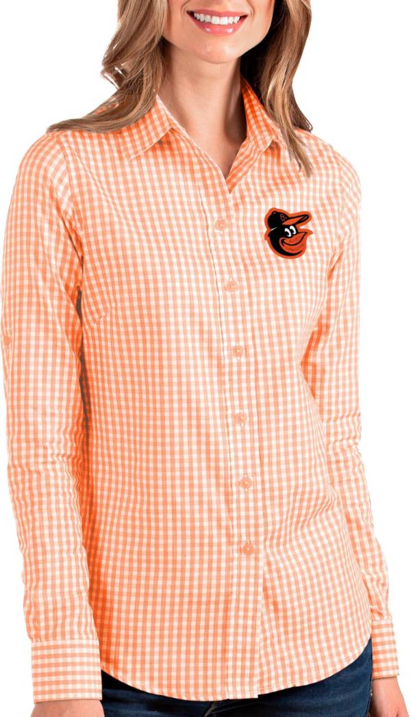 Antigua Women's Baltimore Orioles Structure Orange Long Sleeve Button Down Shirt