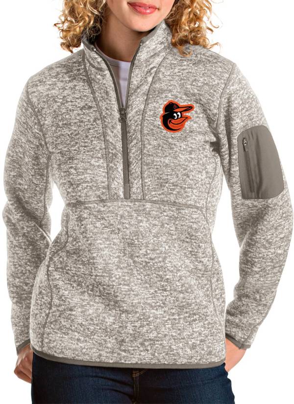Antigua Women's Baltimore Orioles Oatmeal Fortune Half-Zip Pullover product image