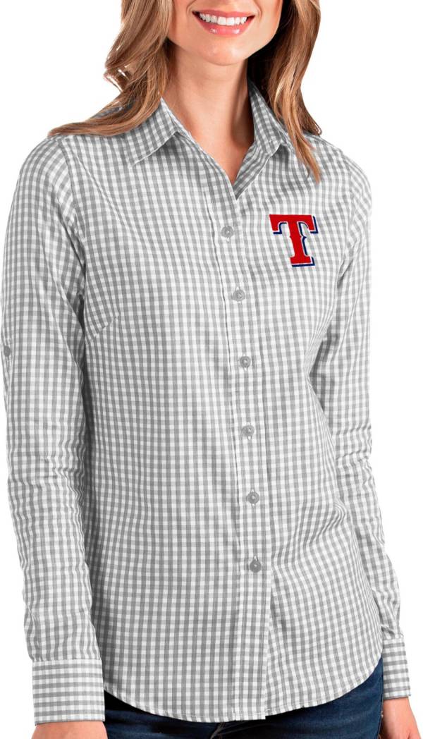 Antigua Women's Texas Rangers Structure Grey Long Sleeve Button Down Shirt