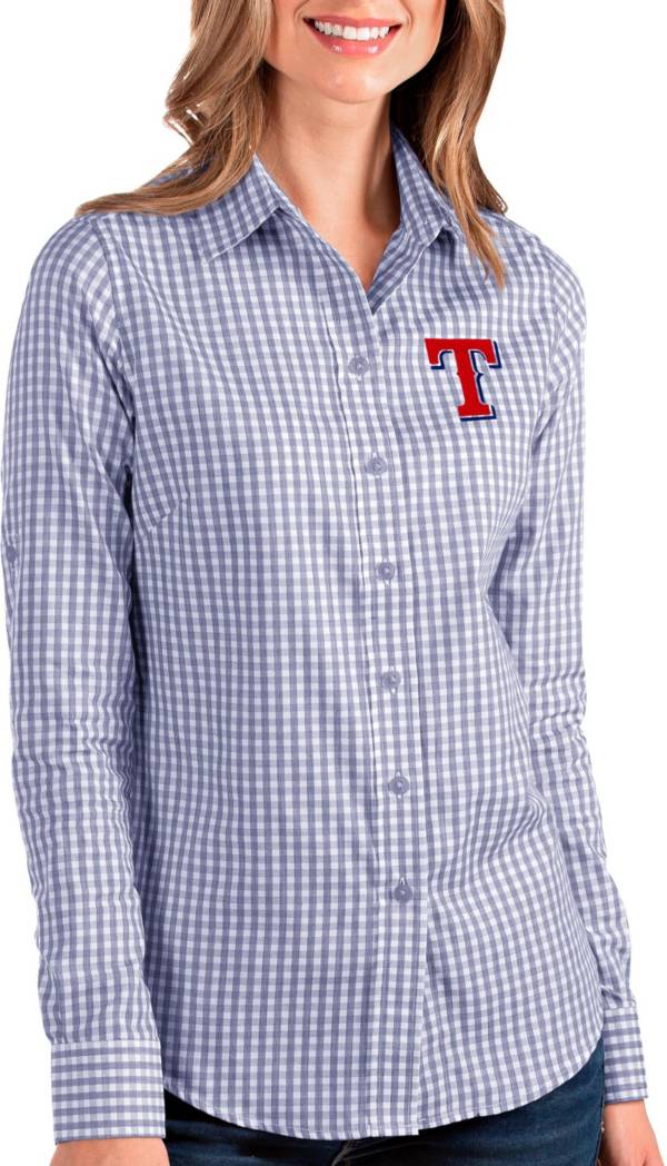 Antigua Women's Texas Rangers Structure Royal Long Sleeve Button Down Shirt