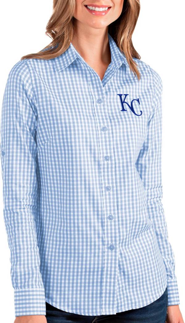 Antigua Women's Kansas City Royals Structure Blue Long Sleeve Button Down Shirt