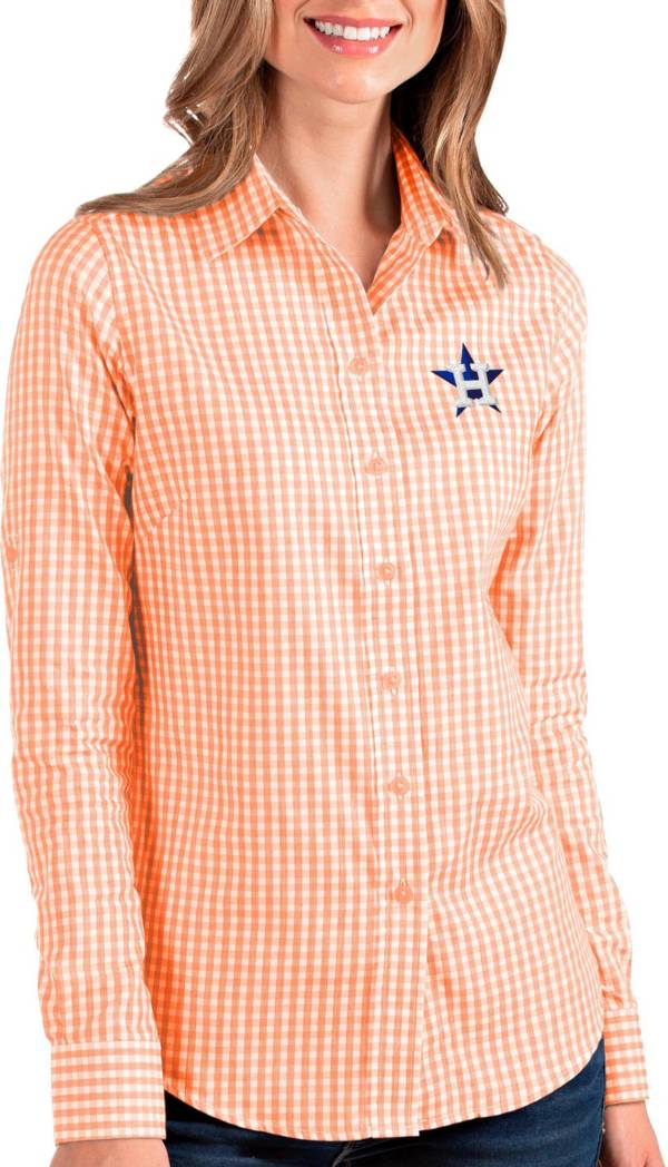 Antigua Women's Houston Astros Structure Orange Long Sleeve Button Down Shirt