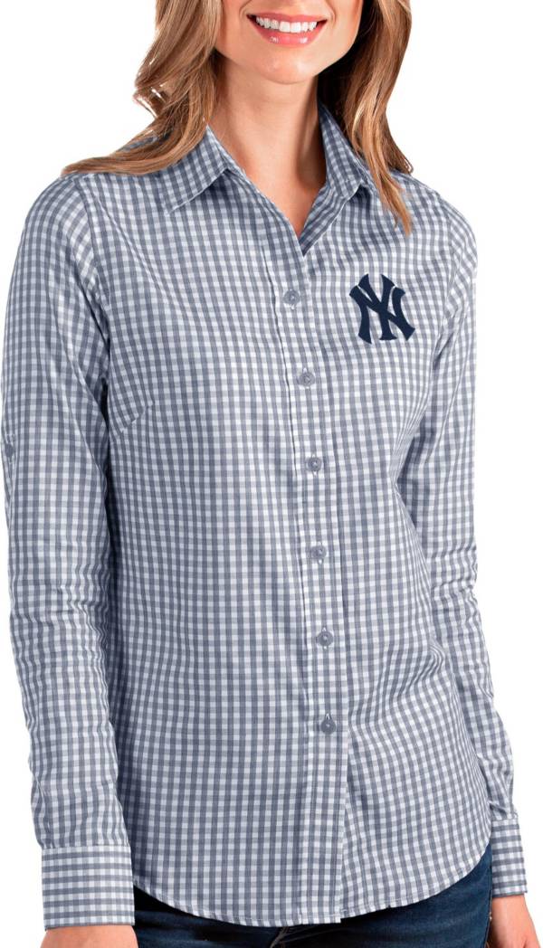 Antigua Women's New York Yankees Structure Navy Long Sleeve Button Down Shirt product image