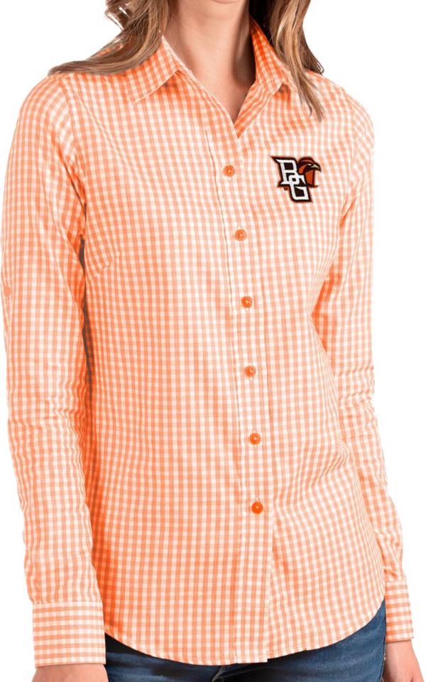 Antigua Women's Bowling Green Falcons Orange Structure Button Down Long Sleeve Shirt