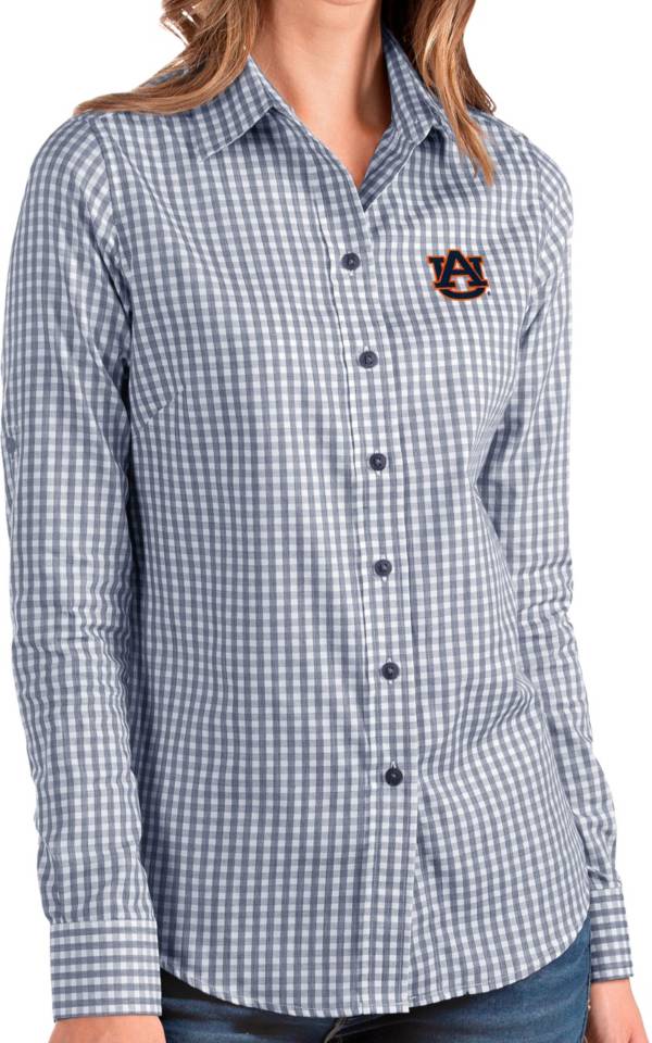 Antigua Women's Auburn Tigers Blue Structure Button Down Long Sleeve Shirt