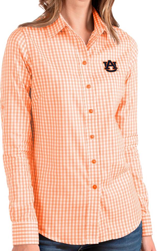 Antigua Women's Auburn Tigers Orange Structure Button Down Long Sleeve Shirt