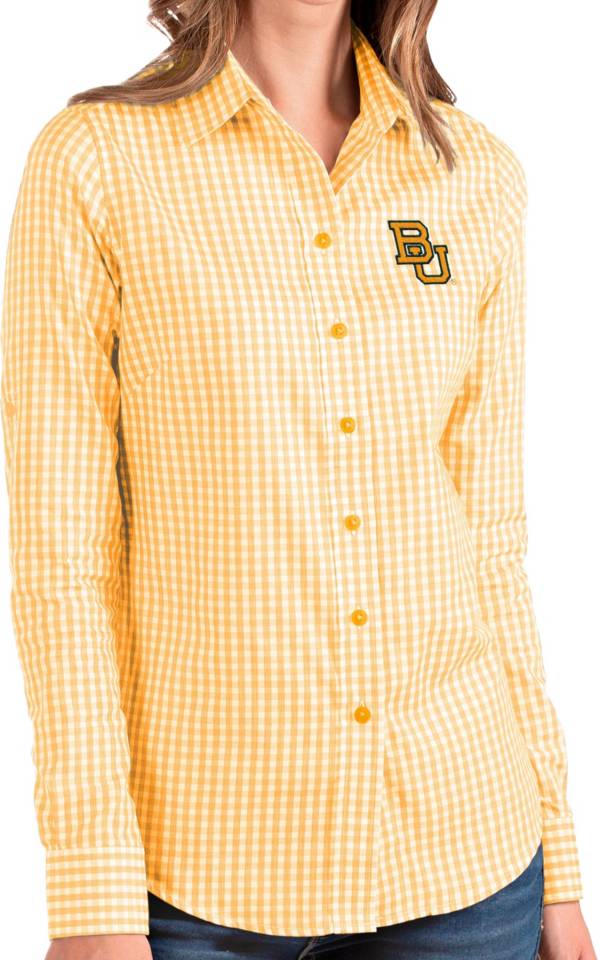 Antigua Women's Baylor Bears Gold Structure Button Down Long Sleeve Shirt