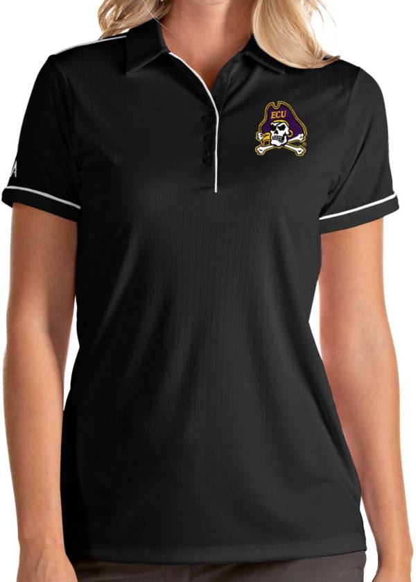 Antigua Women's East Carolina Pirates Salute Performance Black Polo