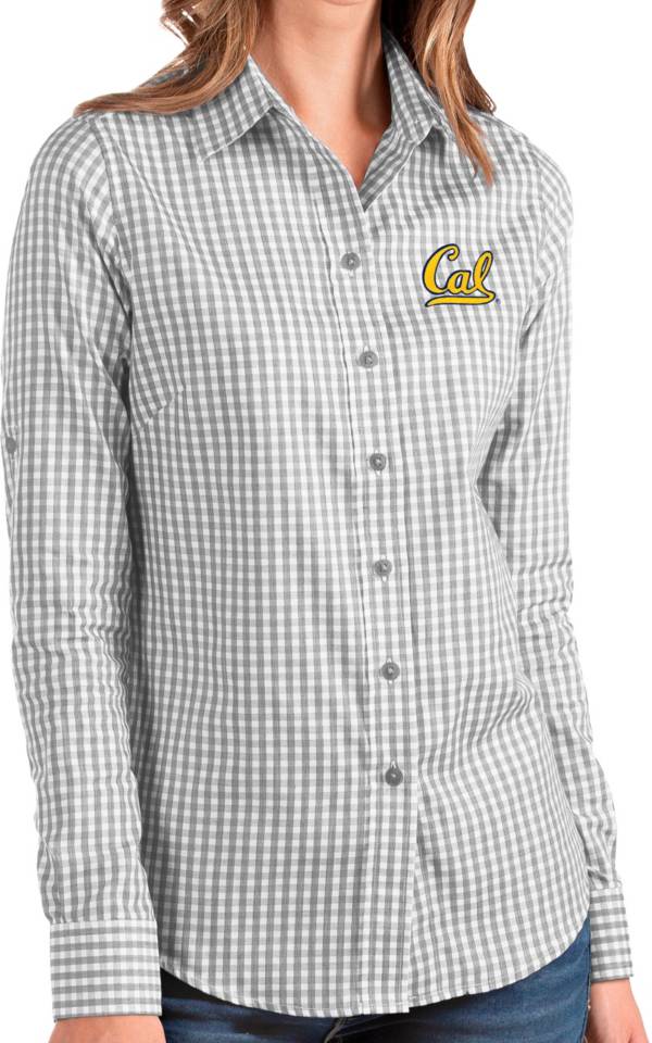 Antigua Women's Cal Golden Bears Grey Structure Button Down Long Sleeve Shirt