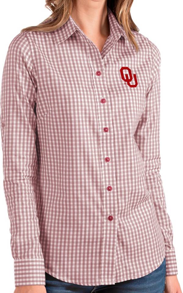 Antigua Women's Oklahoma Sooners Crimson Structure Button Down Long Sleeve Shirt