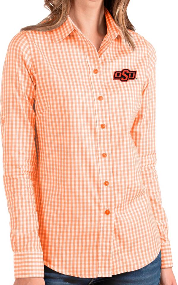 Antigua Women's Oklahoma State Cowboys Orange Structure Button Down Long Sleeve Shirt