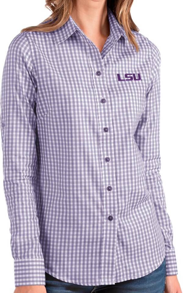 Antigua Women's LSU Tigers Purple Structure Button Down Long Sleeve Shirt