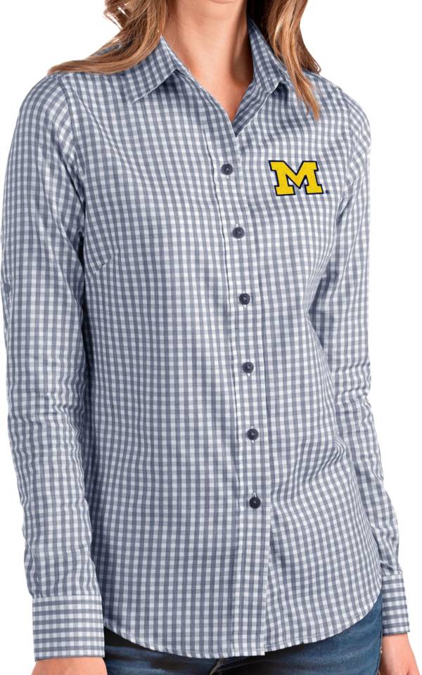 Antigua Women's Michigan Wolverines Blue Structure Button Down Long Sleeve Shirt