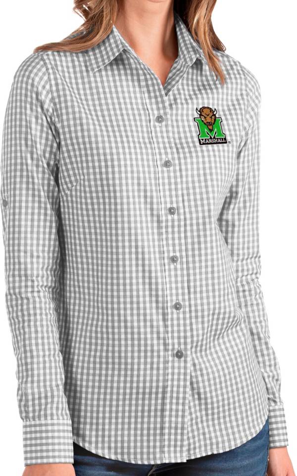 Antigua Women's Marshall Thundering Herd Grey Structure Button Down Long Sleeve Shirt