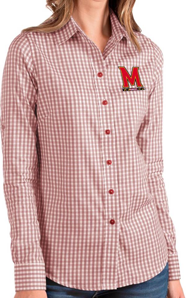 Antigua Women's Maryland Terrapins Red Structure Button Down Long Sleeve Shirt