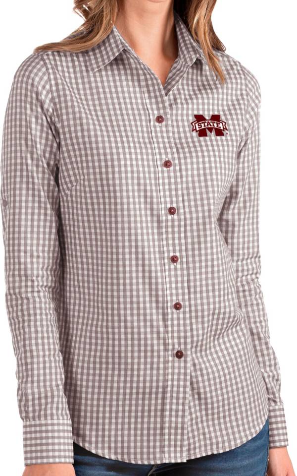 Antigua Women's Mississippi State Bulldogs Maroon Structure Button Down Long Sleeve Shirt