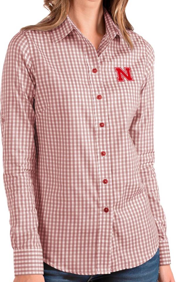 Antigua Women's Nebraska Cornhuskers Scarlet Structure Button Down Long Sleeve Shirt product image